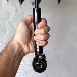Umbrella carved handle skull Umbrella wooden handle Unique umbrella skull Vintage umbrella lucifer umbrella Occult umbrella gift for men