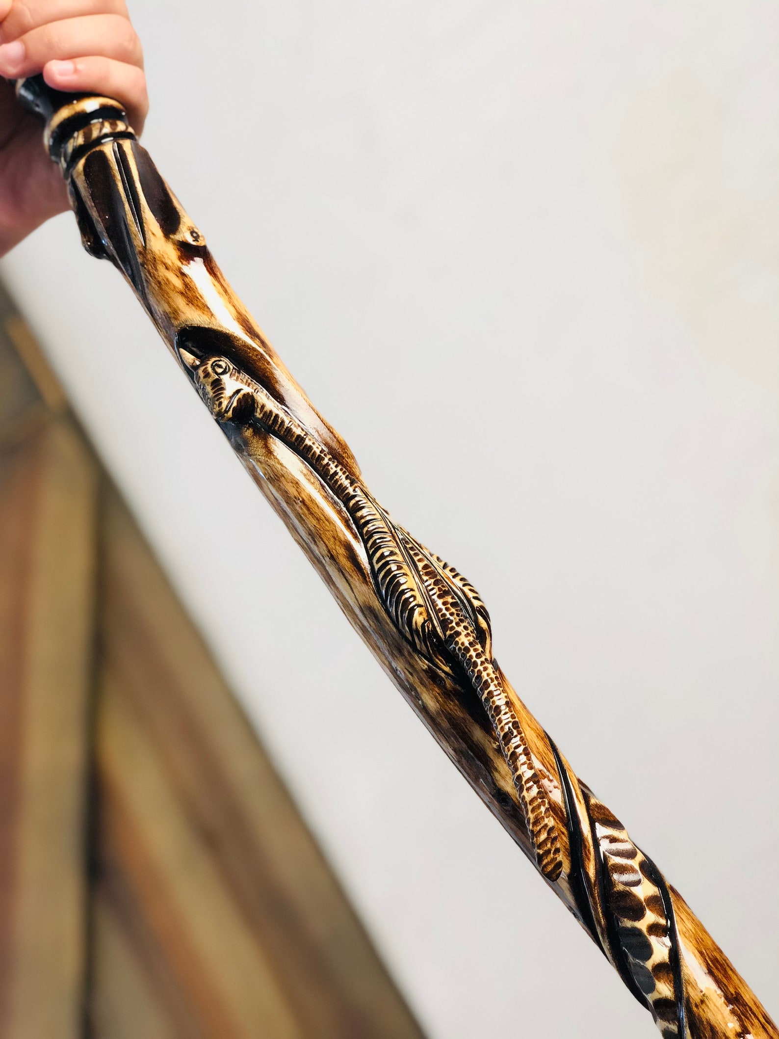 Wooden wizard staff Hiking staff Hand carved walking stick Etsy