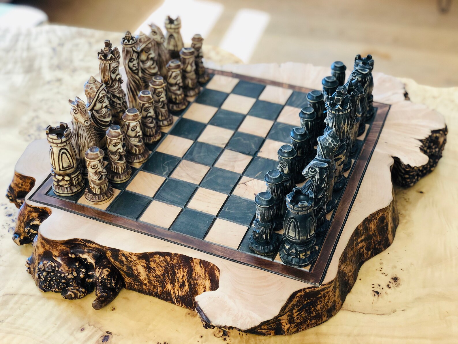 Hand carved chess set Wood Handcrafted wood chess set magic Etsy