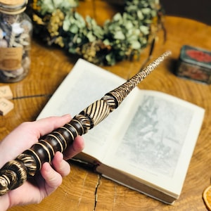 Wooden magic wand bear, Carved magic wand design, fairy wand, witch wand