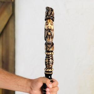 Hand Carved Wood Walking Staff: Rustic Hiking Stick, 61 Inch