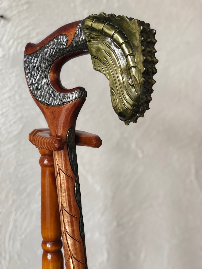 Dragon walking canes wooden hand carved Walking cane for men Individual cane draco walking stick alien walking cane wood carving unique cane image 8
