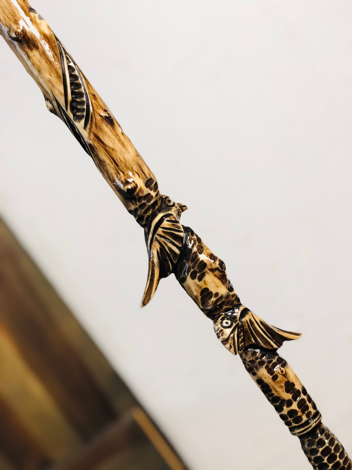 Mage staff Wood trekking pole Carved walking staff Wooden Etsy