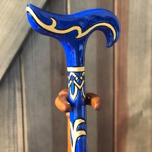 Walking stick Blue walking cane Walking sticks cane Walking staff Walking canes for women Wood walking stick Carved cane Wood walking cane