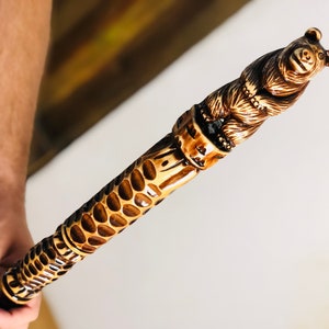 Carved Wooden Hiking Staff: Rustic Bear Design, 61 Inch