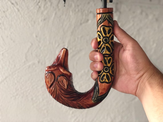 Unique umbrella fox Hand carved wooden umbrella fox vintage umbrella parasol handle Design parasol umbrella fox Quality wood umbrella handle