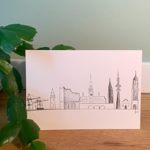 Cartolina con lo skyline di Amburgo, illustrazione