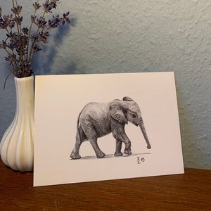 Postcard elephant, illustration