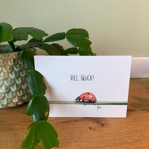 BUENA SUERTE, postal mariquita, ilustración
