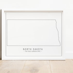 North Dakota State Druck, sofortiger Download, North Dakota Umriss, Zustand Wandkunst, Zustand Druck, schwarz und weiß, peace garden
