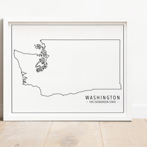 Washington State Print, Instant Download, Washington Outline, State Wall Art, State Print, Black and White, Simple State Outline