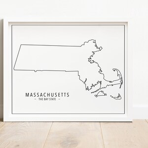 Massachusetts State Print, Instant Download, Massachusetts Outline, State Wall Art, State Print, Black and White, Massachusetts Map