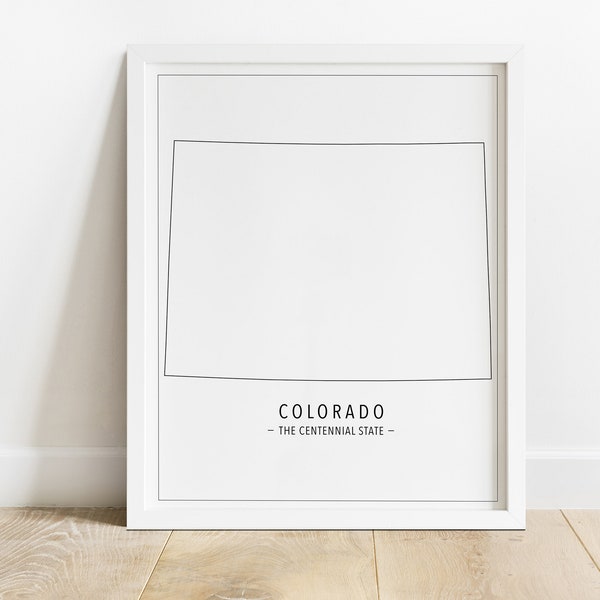 Colorado State Print, Instant Download, Colorado Outline, State Wall Art, State Print, Black and White, Centennial State