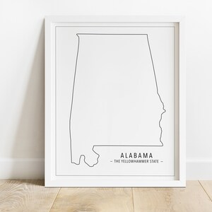 Alabama State Print, sofortiger Download, Alabama Umriss, State Wandkunst, State Print, schwarz und weiß, Alabama Umrisse, moderner Zustand