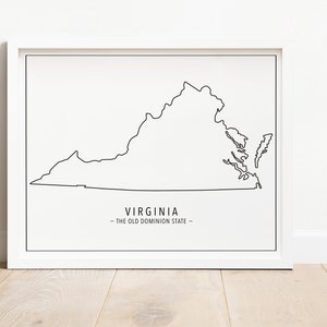 Virginia State Print, Instant Download, Virginia Outline, State Wall Art, State Print, Black and White, Virginia Map