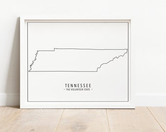 Tennessee State Print, Instant Download, Tennessee Outline, State Wall Art, State Print, Black and White, Tennessee Map