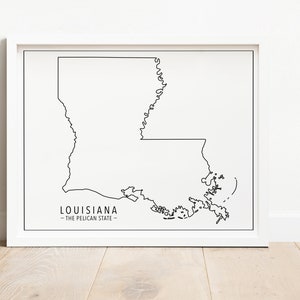 Impression de l'État de la Louisiane, téléchargement immédiat, contour de la Louisiane, art mural de l'État, impression de l'État, noir et blanc, carte de la Louisiane