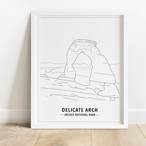 Arches Print, Delicate Arch, Instant Download, Arches Outline, Delicate Arch Wall Art, Black and White, National Park