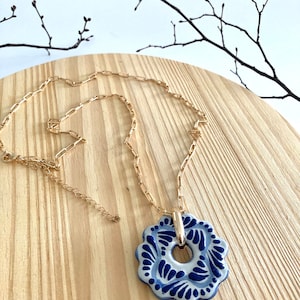 Long Paper Clip Necklace feat. Talavera Flower | Mexican Folk Art