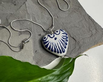 Talavera Herz Halskette | Lange Kabelkette | Handgefertigter mexikanischer Volkskunst Schmuck