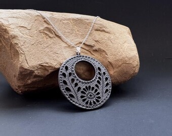 Sterling Silber Flach Kabel Halskette mit Barro Negro Runde Disc | Oaxaca Schmuck aus schwarzem Ton