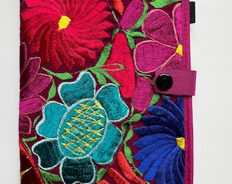Embroidered Mexican Notebook | Floral Design, Pen Holder, Snap Closure