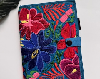 Embroidered Mexican Notebook | Floral Design, Pen Holder, Snap Closure