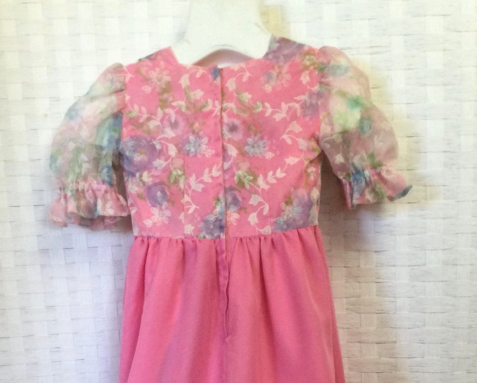 Vintage Pink Empire Waist Bridesmaids Dress, Retro Grad Dress, 70s