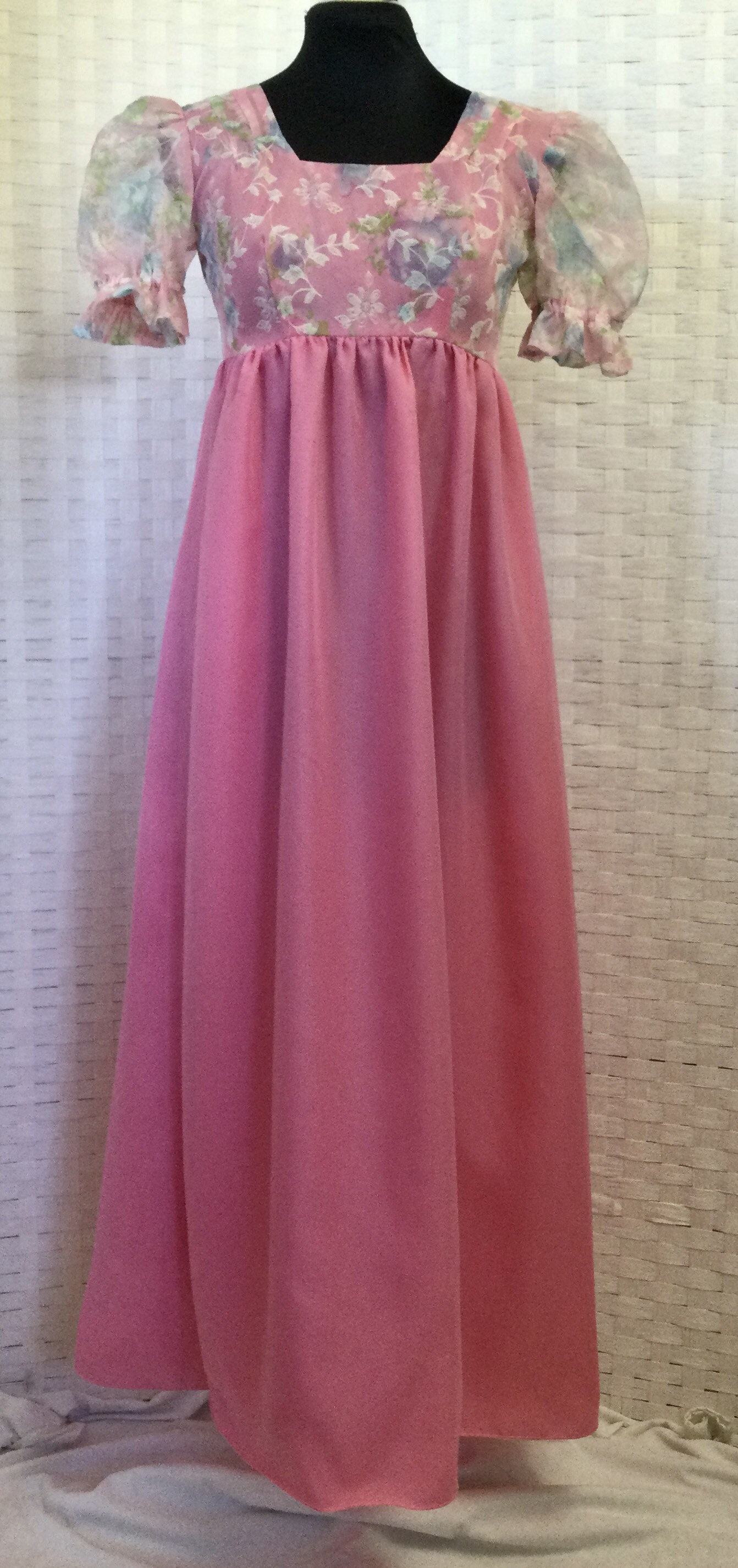 Vintage Pink Empire Waist Bridesmaids Dress, Retro Grad Dress, 70s