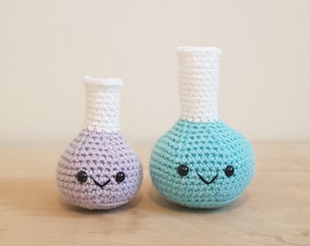 Florence Flask Handmade Crochet Chemistry. Large or Small, Science Plush