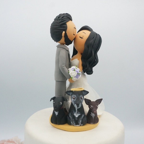 Custom Wedding cake topper with dog, Dog memorial wedding cake topper,  Kissing bride & Groom Cake Topper, Dog lover Cake Topper