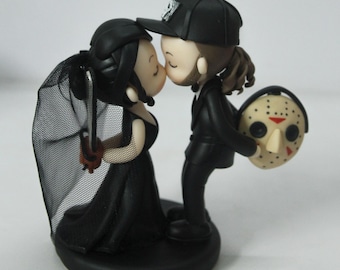 Halloween wedding cake topper, Horror Movie Inspired Cake Topper, Scary Mask & Saw Accessories