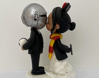 Movie inspired wedding cake topper, Game Commission Character, Gamer groom & book worm bride, game lover theme