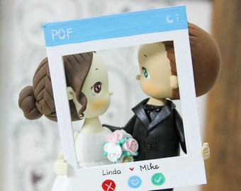 POF wedding cake topper, Online dating wedding cake topper, Funny bride & groom cake topper, Customized wedding gift for couple