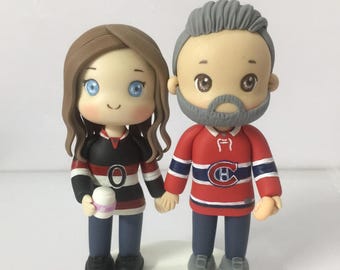 Hockey wedding cake topper, Jersey bride & groom topper, dating app wedding theme