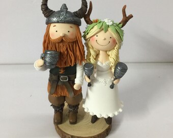Viking wedding cake topper, Nordic wedding cake topper, Viking-inspired horn cake topper