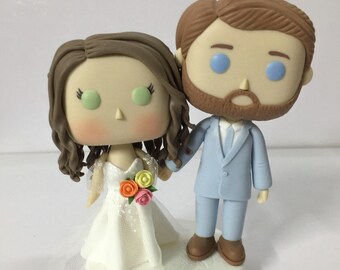 Boho Wedding Cake Topper, Commission Character Bride & Groom Topper, wedding cake decoration
