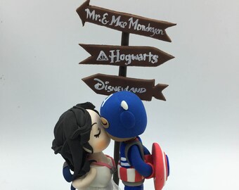 Superhero and Nurse wedding cake topper, Kissing bride & groom with game character topper, Movie inspire wedding cake topper, gamer wedding