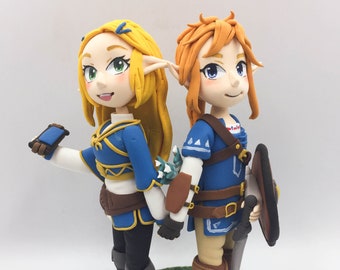 Geek wedding cake topper, game commission figurine, gamer wedding topper bride & groom