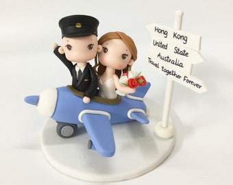 Pilot & Flight attendant wedding cake topper, Destination wedding, Airplane wedding, Travel Aviation wedding idea, Stewardess cake topper