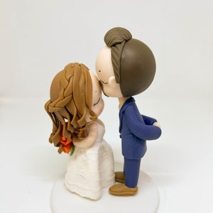 Custom Groom kiss bride forehead cake topper, goatee groom & half do bridal hairstyle bride wedding cake topper, Wedding Anniversary gift