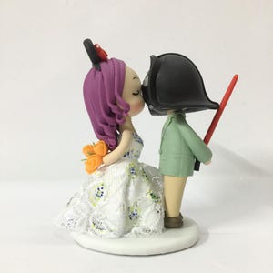 Handmade Movie Inspired Wedding Cake Topper, Purple Hair Bride, Fantasy Theme