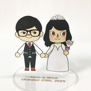 Custom Game Commission wedding cake topper, Acrylic cut bride & groom standee, Gamer wedding cake topper, custom name bride groom
