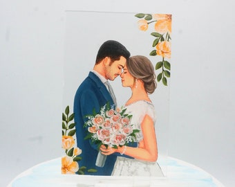 Hand painted wedding cake topper,  Custom Bride & Groom Portrait Wedding Cake Topper, Handmade Painting wedding gift from Parents