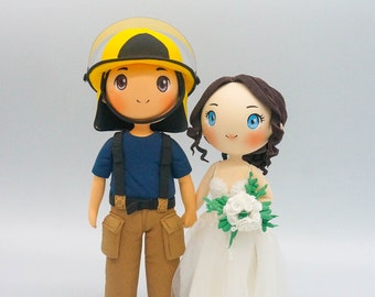 Fireman Wedding Cake Topper | Firefighter And Bride Cake Topper | Firefighter Custom Cake Topper Decor, Mr & Mrs Cake Topper