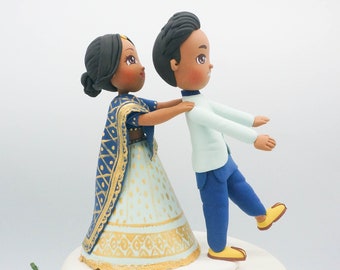 Bride Chasing the Groom Cake Topper, Indian wedding cake topper, Custom Wedding Cake Decoration, Funny wedding cake topper, Humor figurine