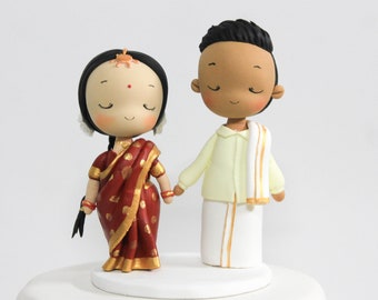 Indian wedding cake topper, Sari wedding topper, Custom wedding gift for the couple, ethnic wedding bride & groom