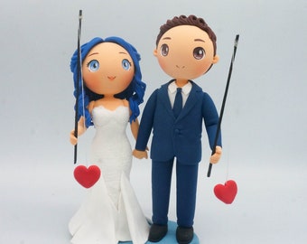 Fishing bride and groom wedding cake topper, Personalized Wedding Cake Topper - Greatest Catch, custom wedding gift idea