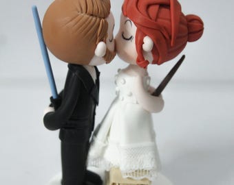 Décoration pour gâteau de mariage courte mariée et grand marié, thème de mariage sorcier et héros de l'espace