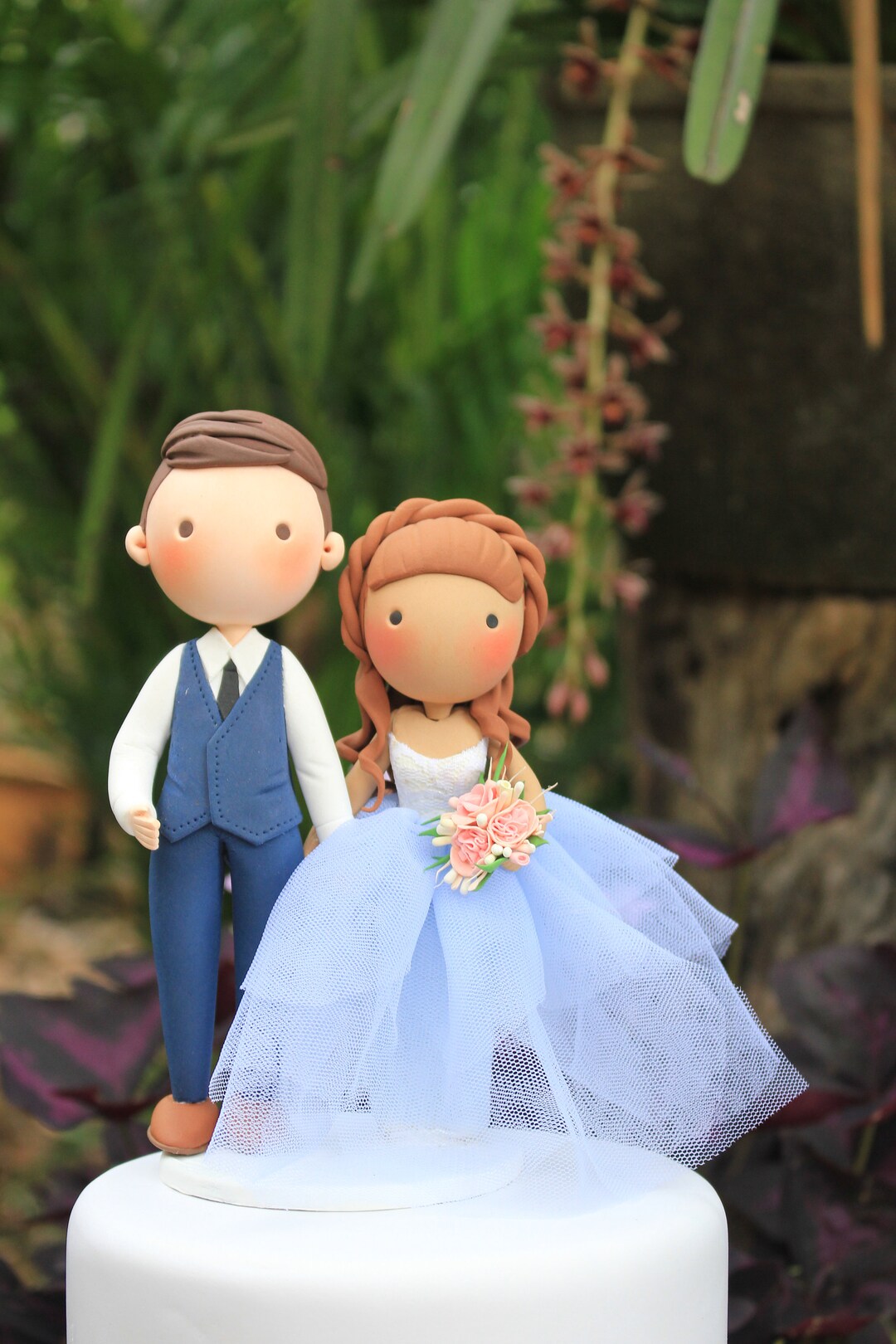 Rustic Wedding Cake Topper Beautiful Blue Bride & Groom Cake Topper Non ...